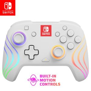 PDP Gaming Afterglow Wave Wireless Nintendo Switch Pro Controller – Officially Licensed, Nintendo Switch 2, Switch Lite/OLED, RGB LED Customization, App Controls, Rechargeable Battery Power – White