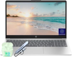 HP 15.6″ FHD Business & Student Laptop, 8-Cores Intel Core i3, Windows 11 with PLUSERA Earphones & 8-in-1 Hub Included, Fingerprint Reader, Natural Silver (Intel Core i3, 16GB RAM | 256GB SSD)