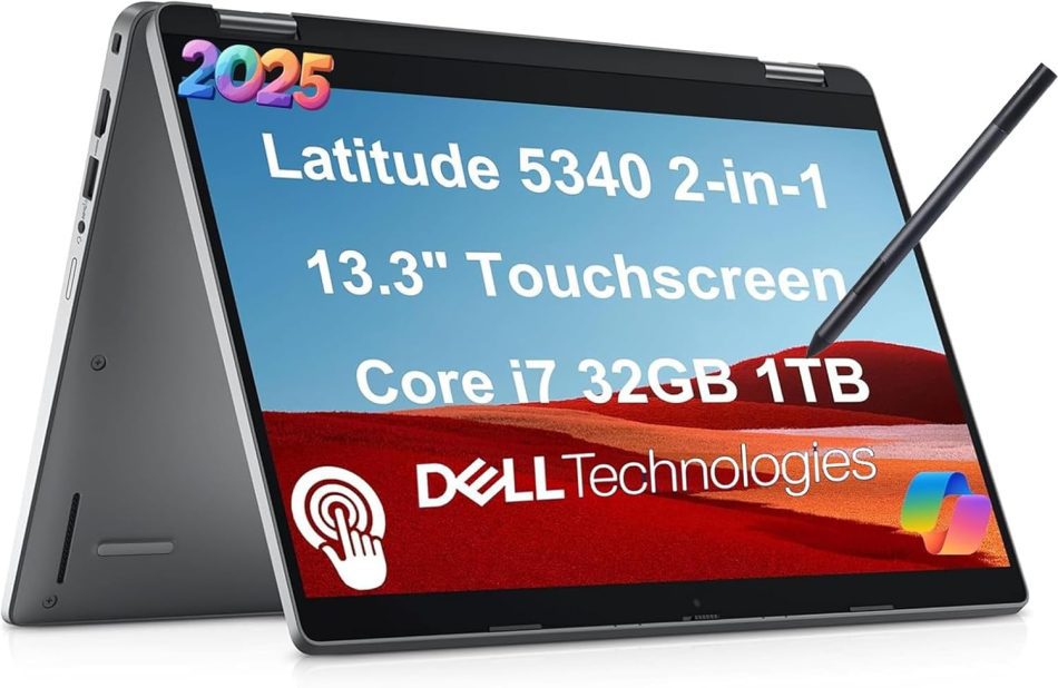 Dell Latitude 5340 2-in-1 Business Laptop (13.3″ FHD Touchscreen, Intel Core i7-1365U vPro, 32GB DDR5, 1TB SSD) Backlit, 1080p Webcam, 2 x Thunderbolt 4, Latitude 5000, IST Pen, Win 11 Pro w/Copilot