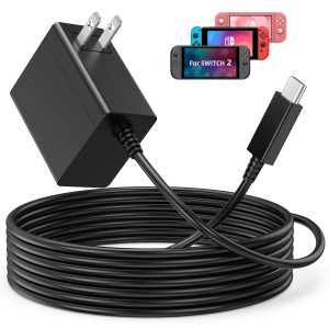 Switch 2 Charger – 60W AC Adapter for Nitendo 2(2025) with 6.6FT Long Cable, Support 4K TV Dock, PD 3.0 Fast Charging Power Supply 20V/3A Accessories [Official Switch 2 Charger Replacement]