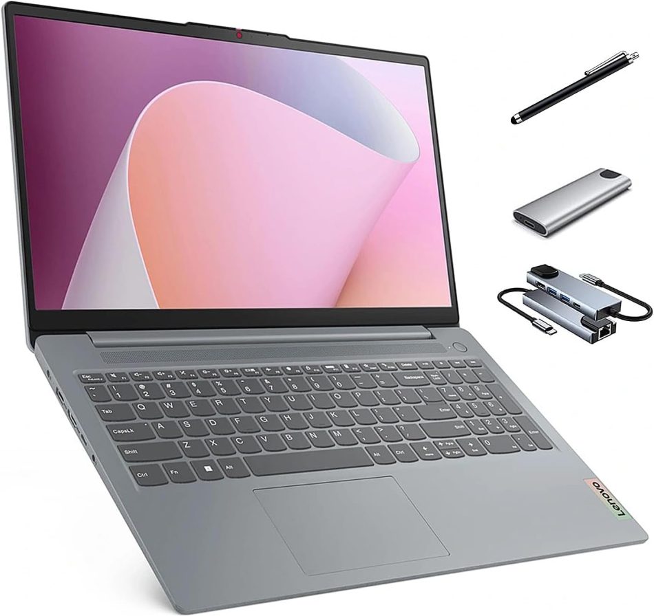 Lenovo IdeaPad Slim 3 Touchscreen Laptop, 15.6″ FHD Laptop, 8-Core AMD Ryzen 7 5825U, 16GB RAM, 1TB SSD, Keypad, SD Card Reader, Stylus Pen + External Portable SSD + USB Hub, Linux Ubuntu OS