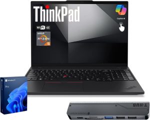 Lenovo ThinkPad E16 Business Laptop, 16″ FHD+ Anti-Glare Touchscreen, AMD Ryzen 5 7535U, 16GB DDR5, 512GB SSD, Wi-Fi 6E, Fingerprint, Backlit, Webcam, Windows 11 Pro, Bundle with 7-in-1 USB-C Hub