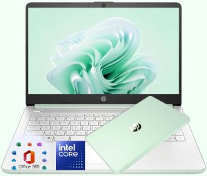HP 14″ Willow Green Lightweight Laptop, Intel 4-Core Processor, 4GB RAM Memory, 1.6TB Storage (128GB SSD + 512GB Portable + 1TB OneDrive), w/WOWPC Bundle，Microsoft 365 Web Apps