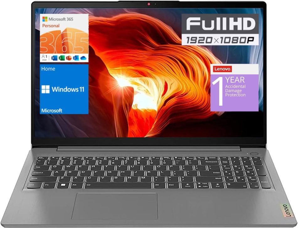 Lenovo IdeaPad 1 Laptop, 15.6” FHD Display, Intel Celeron N4500 Processor, 20GB RAM, 1TB SSD, SD Card Reader, Numeric Keypad, HDMI, Wi-Fi 6, Windows 11 Home, 1 Year Office 365, Grey