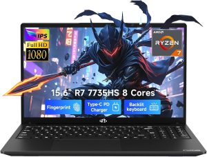 NIMO 15.6″ Laptop, AMD Ryzen 7 7735HS (Up to 4.75GHz), 32GB DDR5 RAM, 1TB PCIe 4.0 SSD, Windows 11 Home, 1080P FHD, Backlit KB, 100W PD Fast Charge, 5 x Full-Function USB-C (Data/Display/Charge)