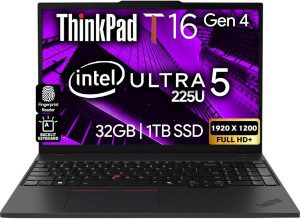 Lenovo ThinkPad T16 Gen 4 Business Laptop 16” FHD+ Display, Intel Ultra 5-225U (Beats i7-1355U), 32GB DDR5 RAM, 1TB SSD, 5MB Webcam, Fingerprint, Backlit KB, WiFi 6E, RJ-45, Win 11 Pro