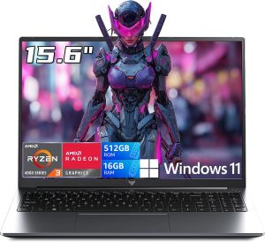 2026 Gaming Laptop with AMD Ryzen 4300U Processor, 15.6 Inch FHD Display Laptop AMD Radeon Graphics Laptop computer 16GB RAM 512GB SSD, Windows 11, 55Wh Battery, Wi-Fi, Type-C, Webcam Cover Slide