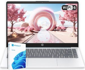 HP 14″ Moonlight Blue Laptop with Office 365, AMD CPU, 4GB DDR5 RAM, 1.1TB Storage (128GB SSD and 1TB OneDrive), HD Display, Windows 11, Energy-Efficient & Quiet Performance