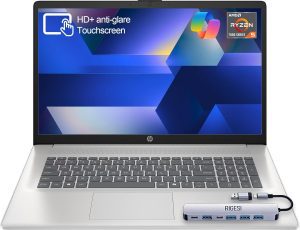 HP 2026 17.3” Touchscreen Laptop for Work & Home – Ryzen 5 7530U Performance with Office 365 for The Web, 16GB RAM, 512GB SSD, Wi-Fi 6, Windows 11 Pro, Silver with Docking Station