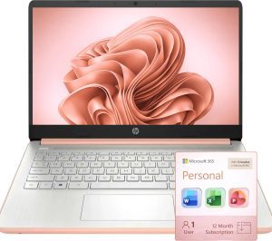 HP Ultrabook Laptop, 8GB RAM, 1.1TB Storage (1TB OneDrive + 64GB SSD), Microsoft 365 Included, Intel 2-Core | Fast, Smart, Budget-Friendly, AI-Ready Essential no Mouse, Rose Gold