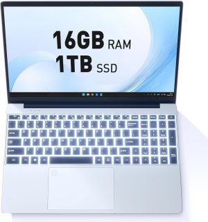 Business Laptop Computer for Work, Notebook PC for College Students, 15.6″ FHD Display, 4-Core Processor, Backlit Keyboard, Fingerprint Sensor, Up to 10TB Storage, 16GB RAM, 1TB SSD, Silver