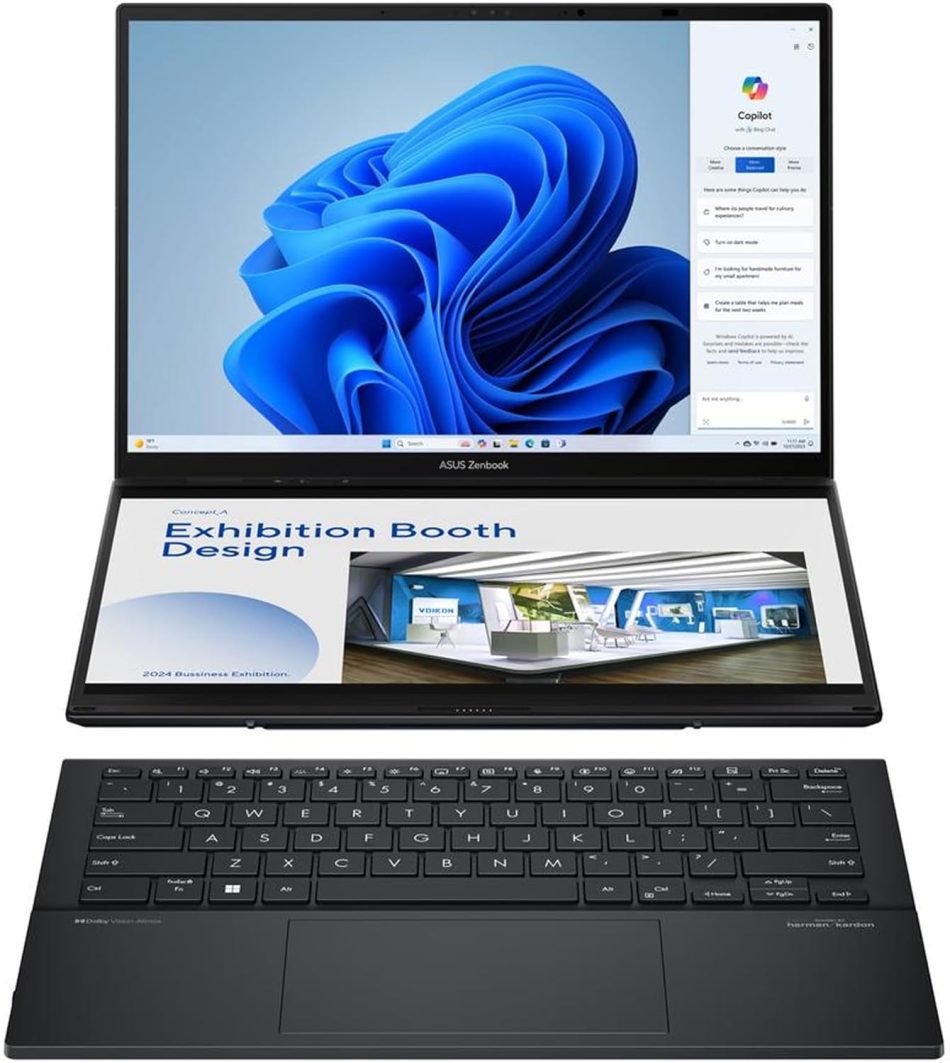 ASUS Zenbook Duo Dual 14″ OLED 3K 120Hz Touchscreen Laptop Intel Core Ultra 7 255H 32GB RAM 1TB SSD Inkwell Gray