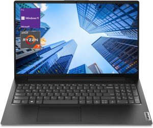 Lenovo V-Series V15 Business Laptop, 15.6″ FHD Display, AMD Ryzen 7 7730U, 24GB RAM, 1TB SSD, Numeric Keypad, HDMI, RJ45, Webcam, Wi-Fi, Windows 11 Pro, Black