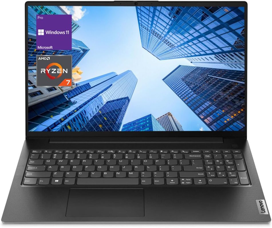 Lenovo V-Series V15 Business Laptop, 15.6″ FHD Display, AMD Ryzen 7 7730U, 24GB RAM, 1TB SSD, Numeric Keypad, HDMI, RJ45, Webcam, Wi-Fi, Windows 11 Pro, Black