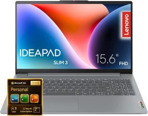 Lenovo IdeaPad Slim 3i – 15.6“ FHD Dispaly – Intel 4 Cores – Microsoft 365 Included – 1.1TB Storage | 128GB SSD and 1TB Cloud, Military-Grade, no Mouse | Learn, Work, Quality and Stream