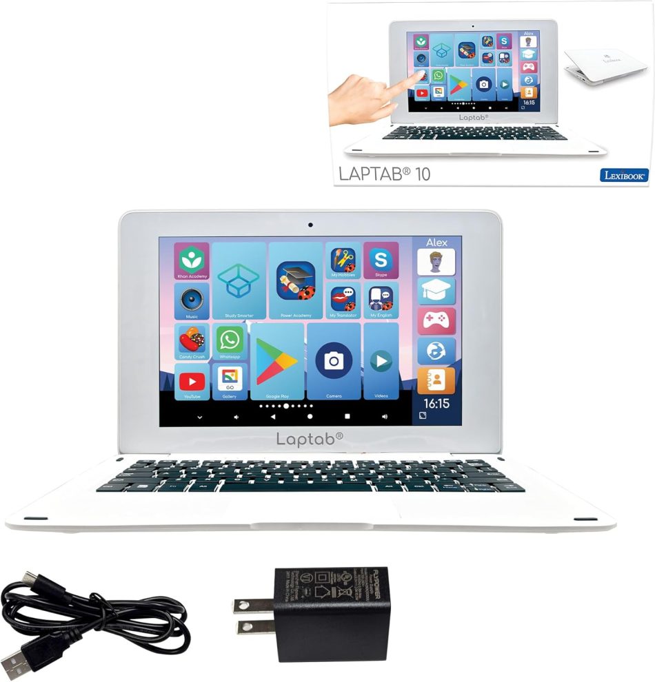 LEXiBOOK, LAPTAB® 10 Inches Version 11, Laptop with LCD Touch Screen, Designed for The Whole Family, Educational and Fun Content, Powered by Android™, Parental Control, Ultra Thin and Light, LT11EN