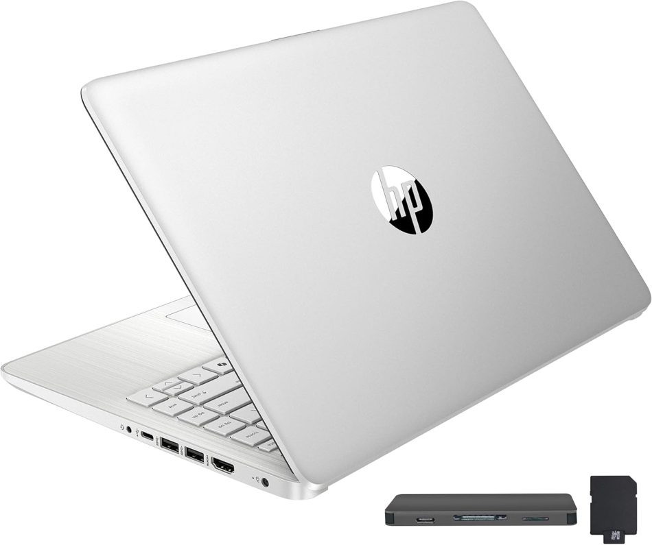 HP Stream 14″ HD BrightView Laptop, Intel Celeron N150, 16GB RAM, 288GB Storage (128GB UFS + 160GB Docking Station Set), Intel UHD Graphics, 720p Webcam, Wi-Fi, 1 Year Office 365, Win 11 S, Silver