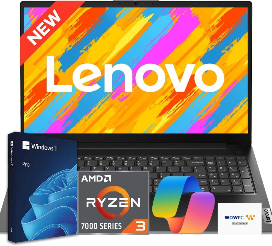 Lenovo V15 Business Laptop 2026 Edition, AMD Ryzen 3 7000-Series(Beat i7-1065G7), 15.6″ FHD Display, 16GB DDR5 RAM, 512GB NVMe SSD, Wi-Fi 6, RJ-45, Dolby Audio, Windows 11 Pro, WOWPC USB, no Mouse
