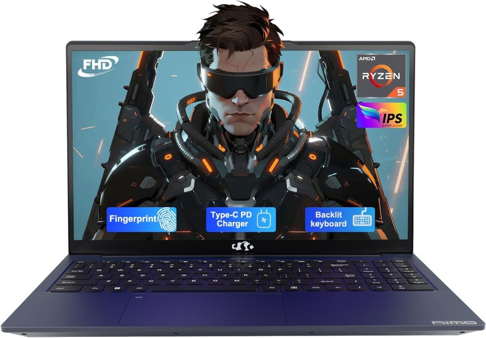 NIMO 15.6” FHD IPS Student-Laptop-Computer – 16GB RAM 512GB SSD, AMD Ryzen 5(Beat i5-1135G7, 4 Cores Up to 3.7GHz), 65W Type-C, 2 Years Warranty, Fingerprint, Backlit Keyboard, Wi-Fi 5, BT5.2