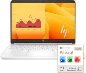 HP Ultra Slim Laptop for Students and Business | 1 Year Office 365 | 1.1TB Storage (1TB Cloud and 64GB Hard Drive) | Intel Quad-Core, 8GB RAM | Windows 11 Home w/o Earbuds