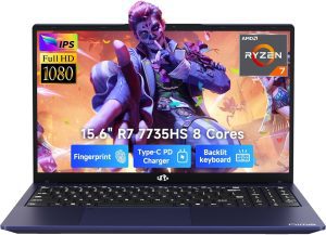 NIMO 15.6″ Laptop, AMD Ryzen 7 7735HS (Up to 4.75GHz), 16GB DDR5 RAM, 512GB PCIe 4.0 SSD, Windows 11 Home, 1080P FHD, Backlit KB, 100W PD Fast Charge, 2 x Full-Function USB-C (Data/Display/Charge)