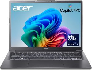 acer Aspire 14 AI Copilot+ PC | 14″ WUXGA Display | Intel Core Ultra 7 Processor 256V | NPU: Up to 47 Tops – GPU: Up to 64 Tops | Intel ARC 140V | 16GB LPDDR5X | 1TB SSD | Wi-Fi 6E | A14-52M-72S0