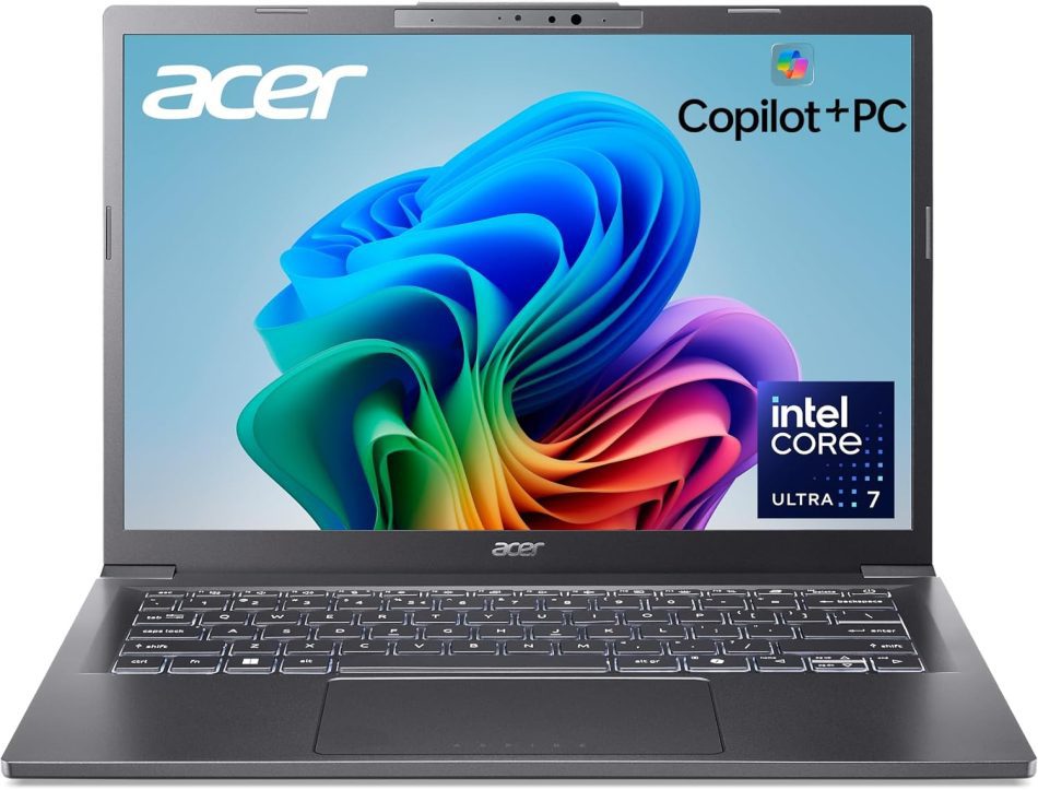 acer Aspire 14 AI Copilot+ PC | 14″ WUXGA Display | Intel Core Ultra 7 Processor 256V | NPU: Up to 47 Tops – GPU: Up to 64 Tops | Intel ARC 140V | 16GB LPDDR5X | 1TB SSD | Wi-Fi 6E | A14-52M-72S0