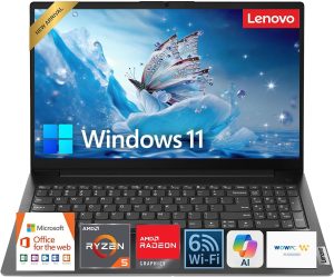 Lenovo 15.6″ FHD Laptop with Microsoft Office for Web • AMD Ryzen 5 7520U (Beat i7-1255U) • 16GB DDR5RAM • 512GB SSD • Privacy Shutter • 15H Battery • Dolby Audio • Copilot AI • Win 11 • WOWPC USB