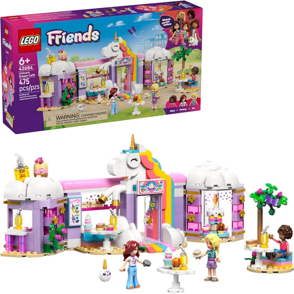 LEGO Friends Unicorn Dream Café Building Toy for Girls & Boys – Pretend Playset for Kids, Ages 6+ – Gift for Birthdays – W/Paisley, Aliya, & Iza Minidolls & Accessories – 42684