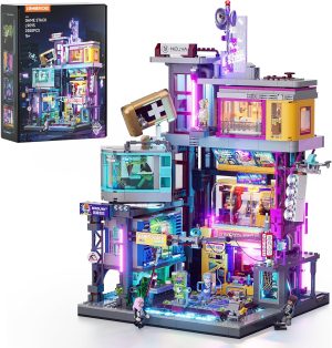 Cyberpunk Game Stack Lighting-Building-Bricks Set – Cyberpunk Neon City Future Gaming Room Street View Collection LED Light Model Set 2580 Pcs for Adults and Sci-fi Lovers