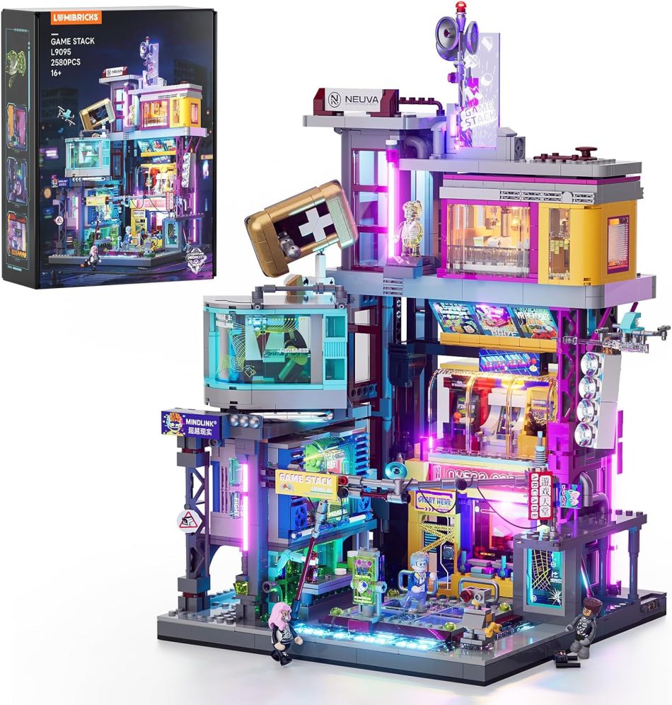 Cyberpunk Game Stack Lighting-Building-Bricks Set – Cyberpunk Neon City Future Gaming Room Street View Collection LED Light Model Set 2580 Pcs for Adults and Sci-fi Lovers