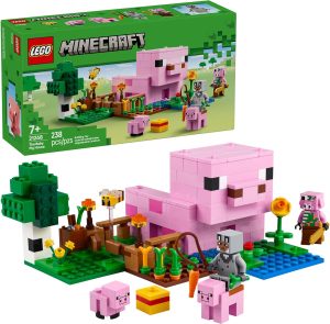 LEGO Minecraft The Baby Pig House Toy Figures and Playset – Building Minecraft Toy for Kids, Boys and Girls, Ages 7+ – Gift for Birthdays – with 2 Minifigures for Pretend Play – 21268