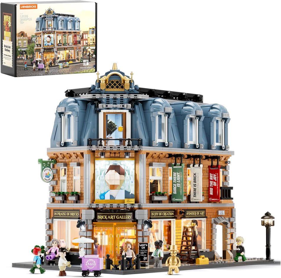 Brick Art Gallery Lighting Building Bricks Set – Town Life City Modular Collection Kit with Minifigures 3400 Pcs for Adults & Teen & Visual Art Lovers