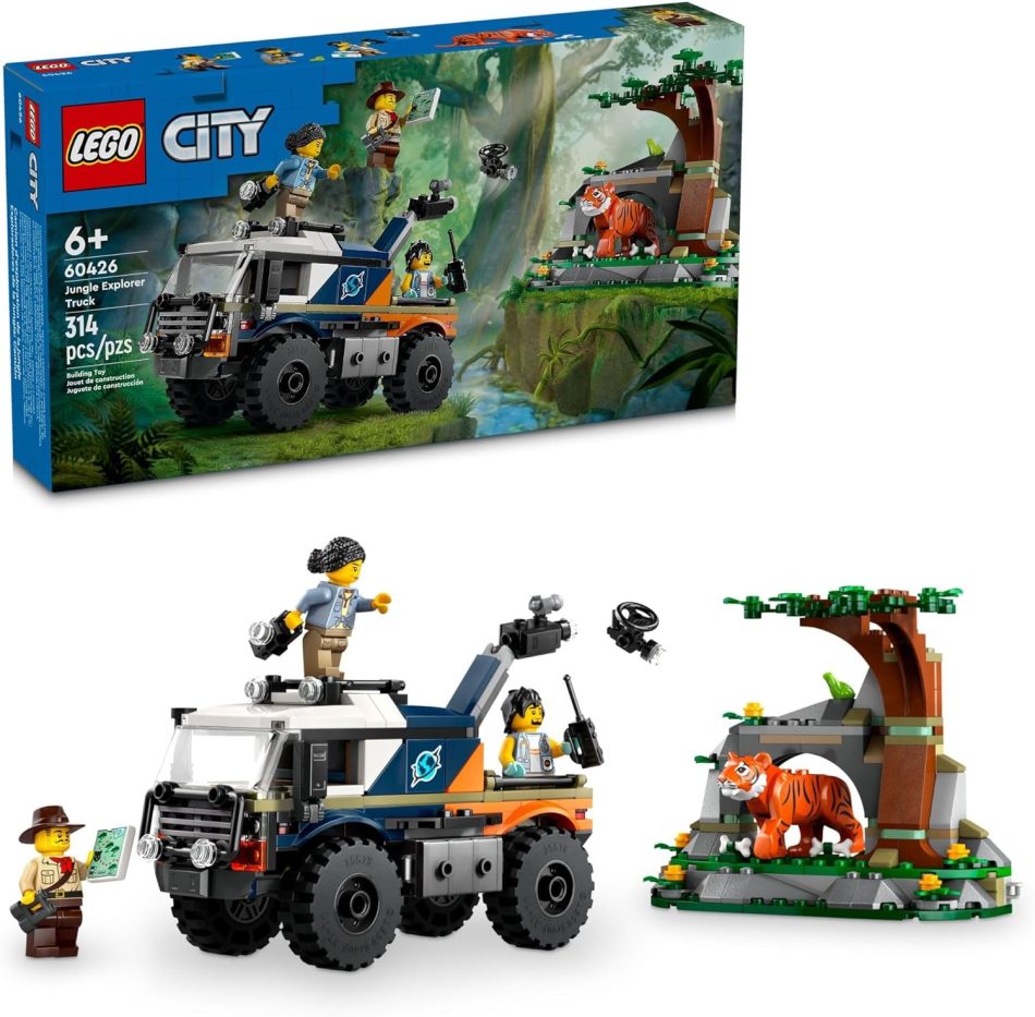 LEGO City Jungle Explorer Off-Road Truck, Jungle Toy Building Set for Kids Aged 6 and Up, Fun Birthday Gift Idea, Off-Road Truck Vehicle, 3 Adventurer Minifigures, Tiger Figure and Car Toy, 60426