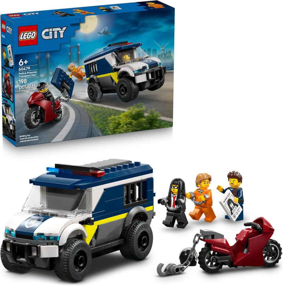 LEGO City Police Prisoner Transport Van – Police Toy for Kids, Boys & Girls Ages 6+ – Emergency Vehicle & Motorcycle Building Kit – Officer and 2 Crook Minifigures – Gift Idea for Birthdays – 60479