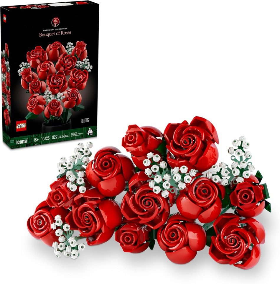 LEGO Botanicals Bouquet of Roses Artificial Flowers – Fake Red Roses Building Set for Adults, Ages 18+ – Gifts for Birthdays for Her – Home Decor for Table Display – 10328