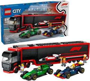 LEGO City F1 Truck with RB20 & AMR24 F1 Car Toys – Model Car Building Toy Set for Kids, Boys and Girls, Ages 8+ – Formula 1 Collectible for Fans – Gift Idea for Birthdays – 60445
