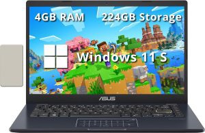 ASUS 14″ FHD Laptop, Intel Celeron N4500 Processor, 4GB RAM, 224GB Storage(64GB eMMC+160GB Docking Station Set), Intel Iris Xe Graphics, 720P Camera, Bluetooth, Win 11 S, Quiet Blue
