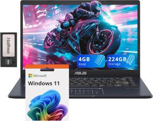 ASUS 14″ FHD Ultra-Light Laptop, Intel Pentium N6000, 4GB RAM, 224GB Storage (64GB eMMC+160GB Docking Station Set), UHD Graphics, AI-Powered, Copilot Ready, Long Battery Life, Windows 11, Black