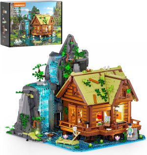 Waterfall-Cabin Lighting Building-Bricks Set – 2539 Pcs Retro Waterfall House Collection LED Light Set for Adults and Retro House Architecture Building Collectors