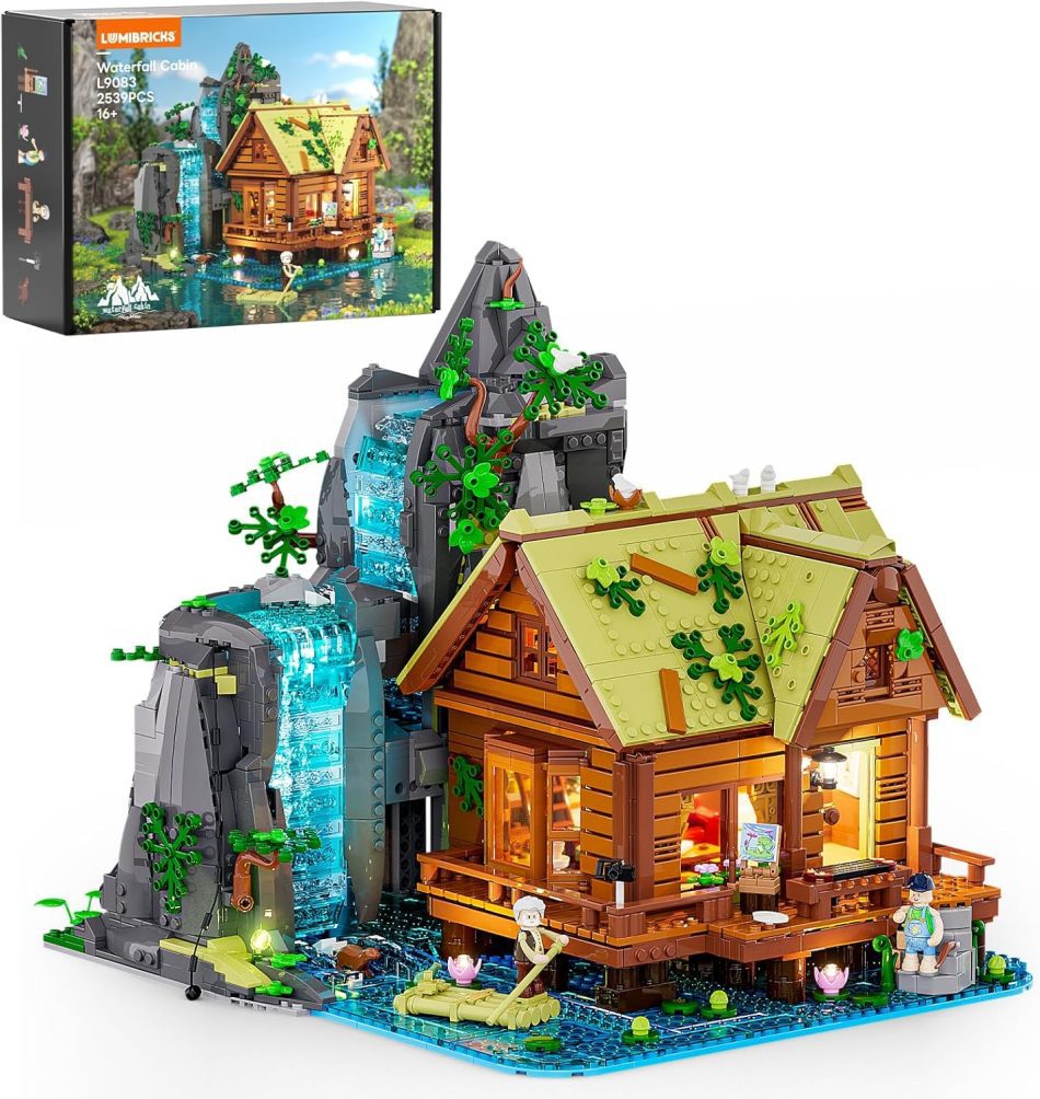 Waterfall-Cabin Lighting Building-Bricks Set – 2539 Pcs Retro Waterfall House Collection LED Light Set for Adults and Retro House Architecture Building Collectors