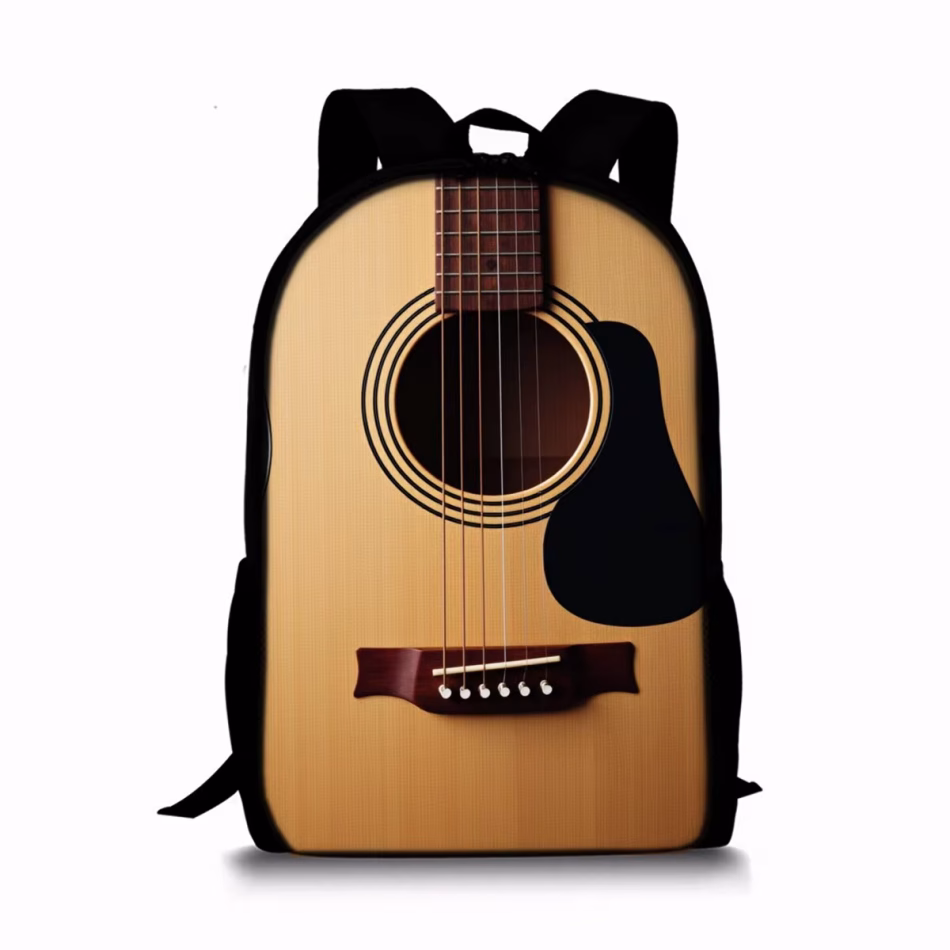 Guitar Print Single Layer Backpack for Boy and Girls Best Gifts 2D Flat Cartoon School Bag for Children Bags