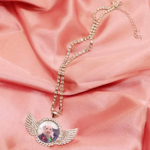 For John Pork Is Calling Pig Lover Graphic The Moon Answer Call Phone Humor Funny Necklace Angel Wings Pendant Necklace Jewelry
