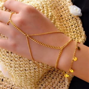 Mini Disc Hand Chain Bracelet Minimalist Jewelry Gold Color Finger Ring Bracelets for Women Best Friends Gift Pulseras De Mujer