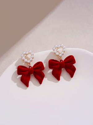 1 pair of imitation pearl and bow decoration clip earrings suitable for daily wear, the best gift for your lover