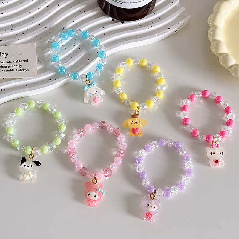 Cartoon Sanrio Crystal Couple Bracelet Hello Kitty Melody Cute Kuromi Cinnamorol Bangles Bestie Birthday Gift Jewelry Accessory