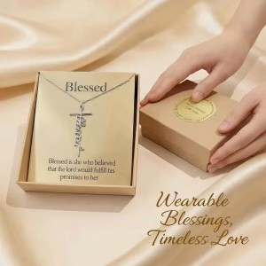 Box Set Blessed Love Cross Charm Pendant Necklace for Festival Anniversary Gifts with Message Card And Best Wishes Gift