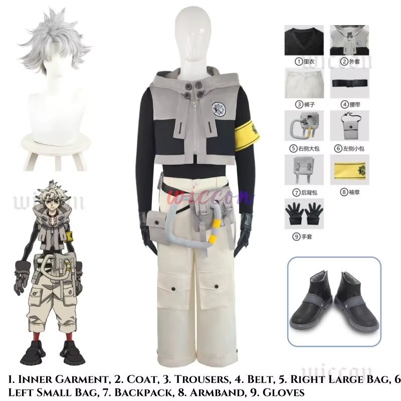 Anime Rudo GACHIAKUTA Cosplay Costume Punk Street Hot Punk Short Hooded Jacket Waist Bag Uniform Wigs Halloween Outfits for Men