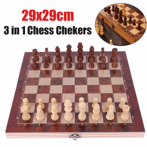 29x29cm 3 in 1 Chess Chekers Backgammon Developing Strategic Thinking Foldable Chess Board Best Gifts No Toxic for Kids Adults