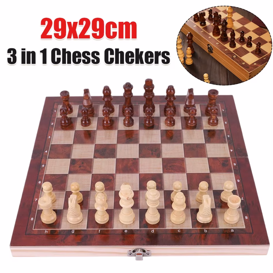 29x29cm 3 in 1 Chess Chekers Backgammon Developing Strategic Thinking Foldable Chess Board Best Gifts No Toxic for Kids Adults